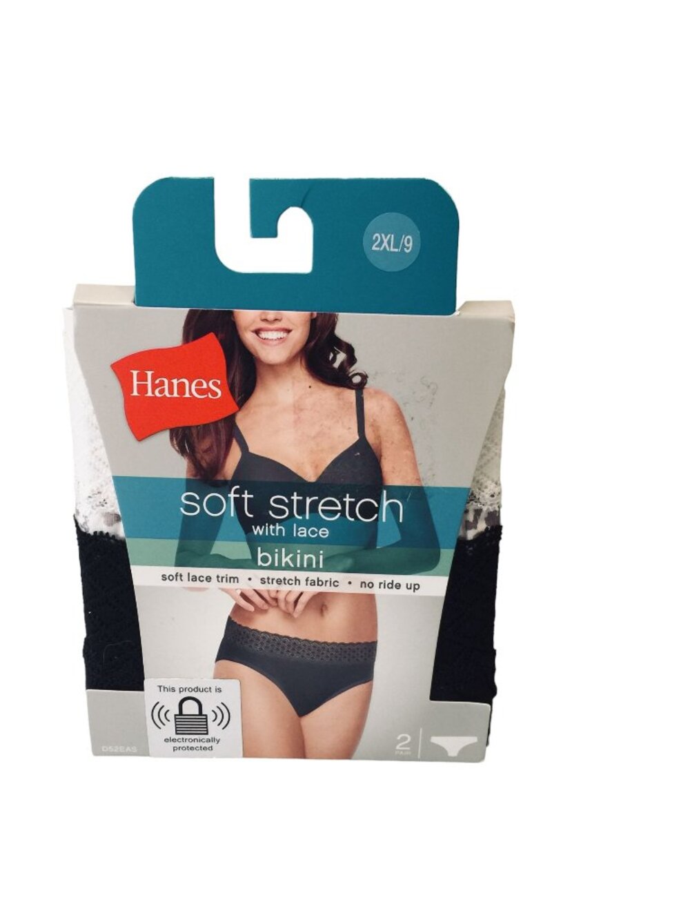 HANES Ladies 2XL/9 Soft Stretch with Lace Bikini Black White Set of 2